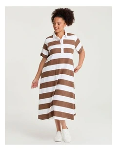 Cotton Maxi Polo Dress Cocoa/off White