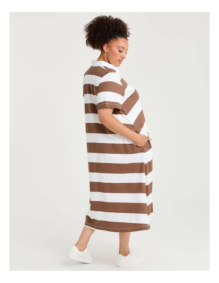 Cotton Maxi Polo Dress Cocoa/off White image 2