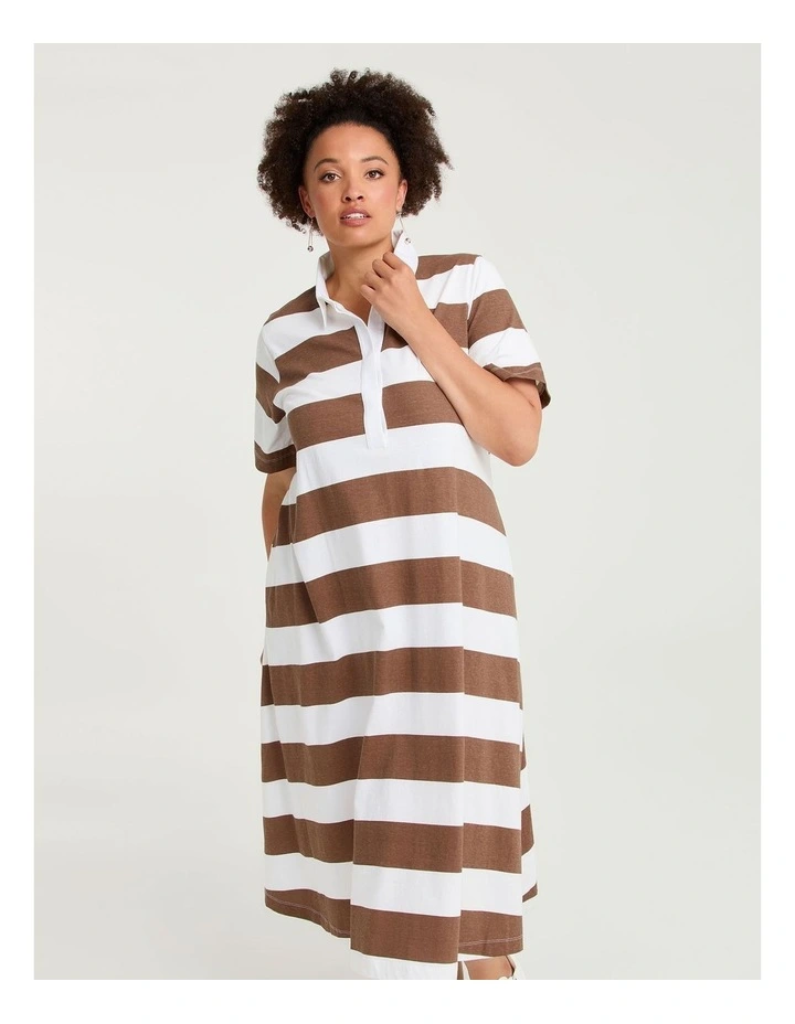 Cotton Maxi Polo Dress Cocoa/off White image 3
