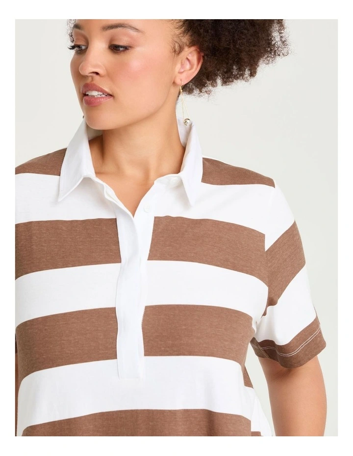 Cotton Maxi Polo Dress Cocoa/off White image 4