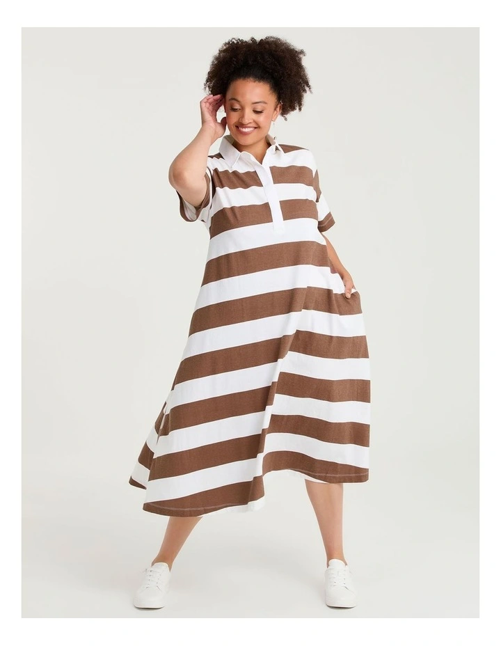 Cotton Maxi Polo Dress Cocoa/off White image 5