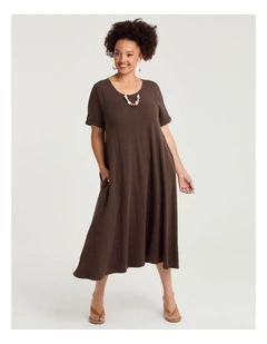 Cotton Seam Detail Swing Dress Dark Cocoa