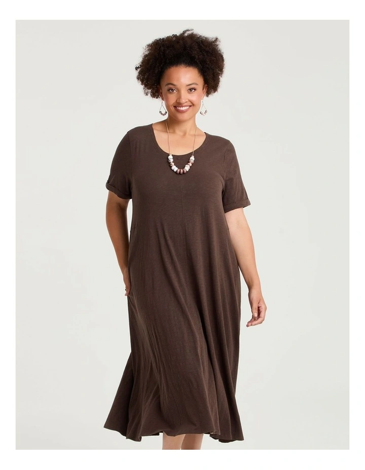 Cotton Seam Detail Swing Dress Dark Cocoa image 3
