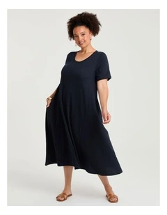 Cotton Seam Detail Swing Dress Navy
