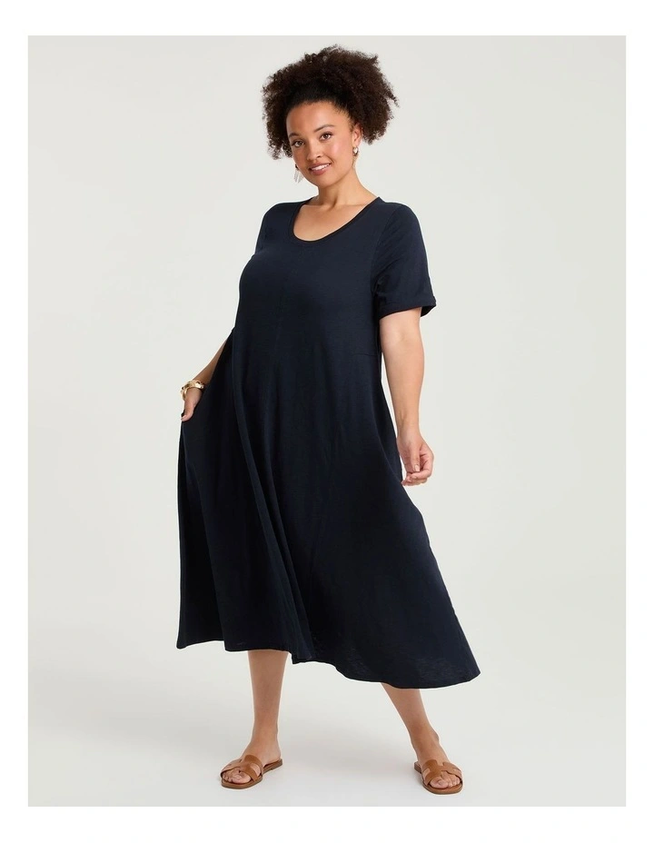 Cotton Seam Detail Swing Dress Navy image 1