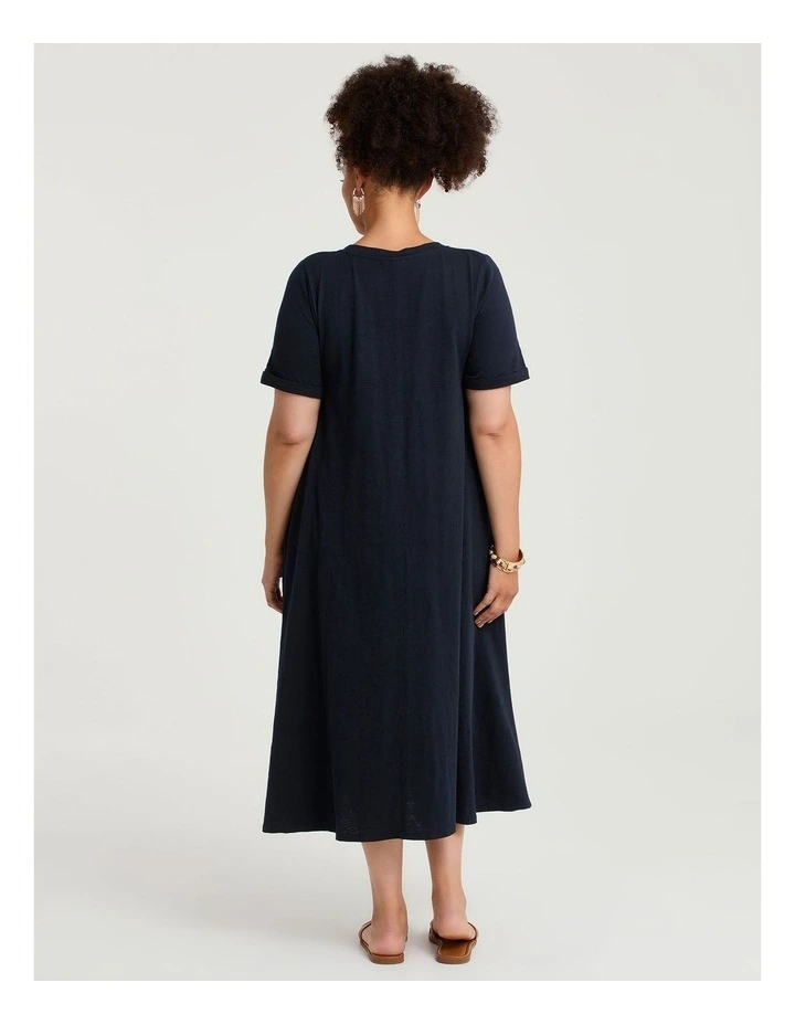 Cotton Seam Detail Swing Dress Navy image 2