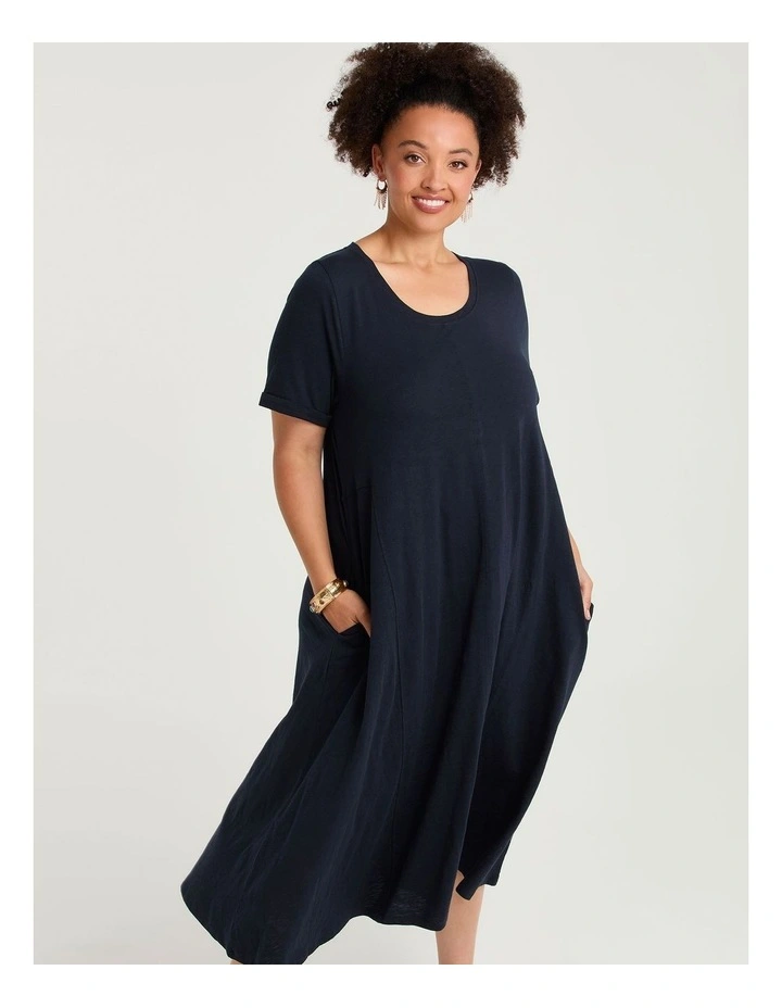 Cotton Seam Detail Swing Dress Navy image 3