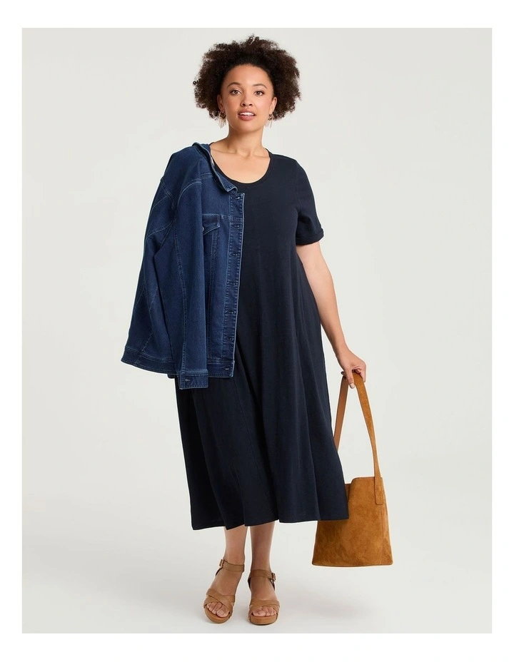 Cotton Seam Detail Swing Dress Navy image 4