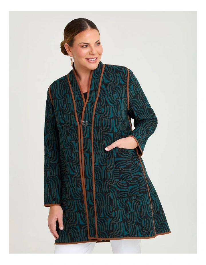 Reversible Quilt Natural Jacket Ocean/geo Print image 2