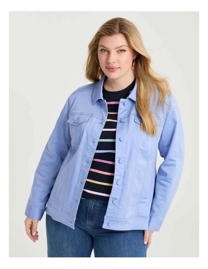 Coloured Curved Hem Denim Jacket Periwinkle image 1
