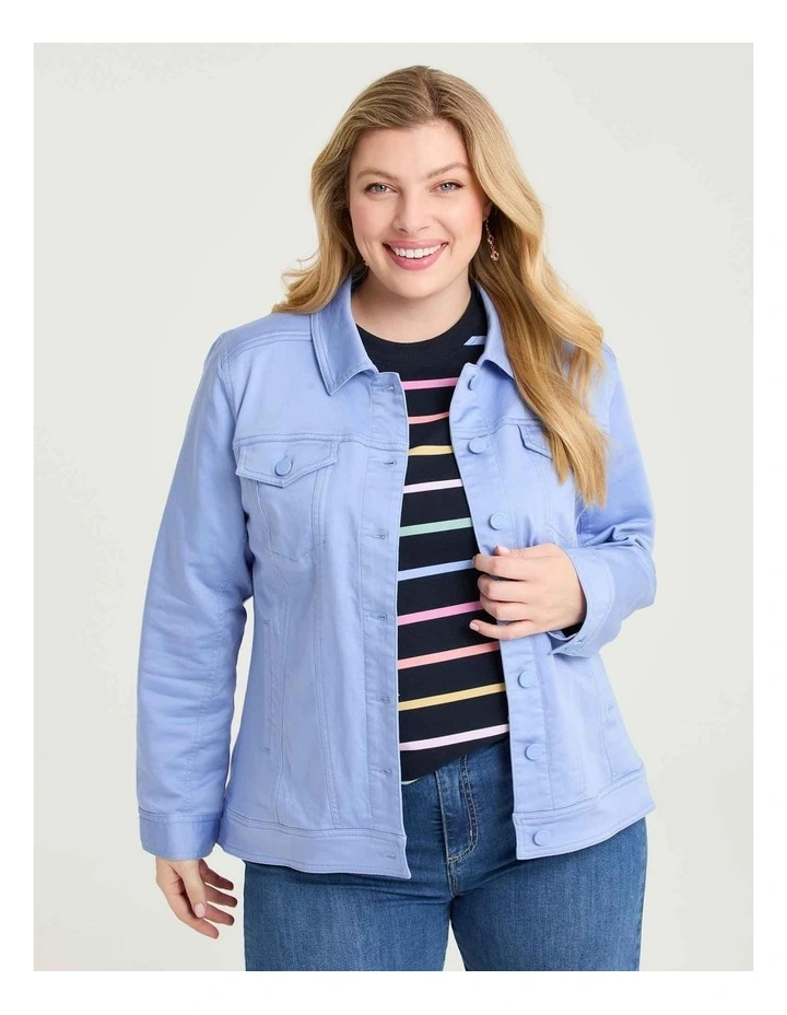 Coloured Curved Hem Denim Jacket Periwinkle image 3