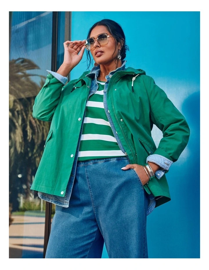 Hooded Stripe Lined Jacket Verdant Green image 5