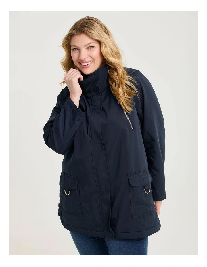 Relaxed Metal Trim Detail Jacket in Navy image 1