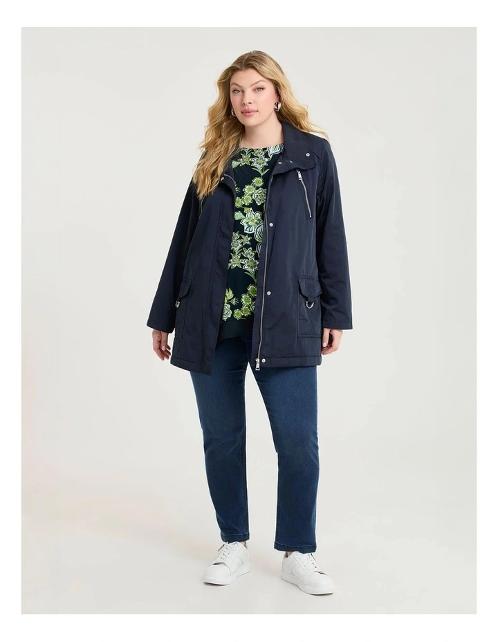 Relaxed Metal Trim Detail Jacket in Navy image 3