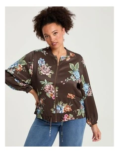 Natural Zip Thru Bloom Bomber Print