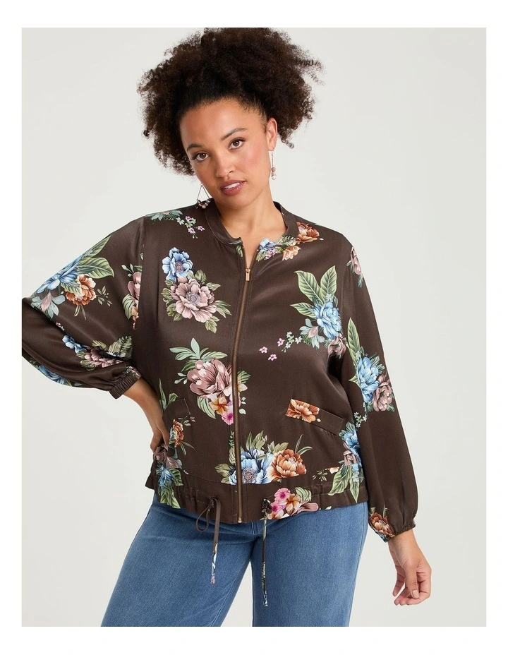 Natural Zip Thru Bloom Bomber Print image 1