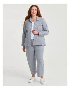 Cotton Stripe Barrel Leg Pant Navy/white