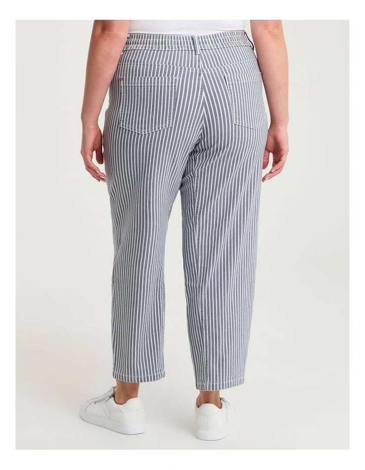 Cotton Stripe Barrel Leg Pant Navy/white image 2