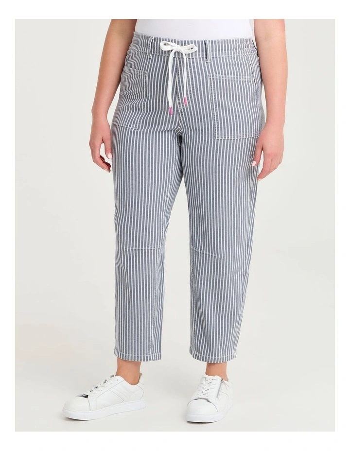 Cotton Stripe Barrel Leg Pant Navy/white image 3
