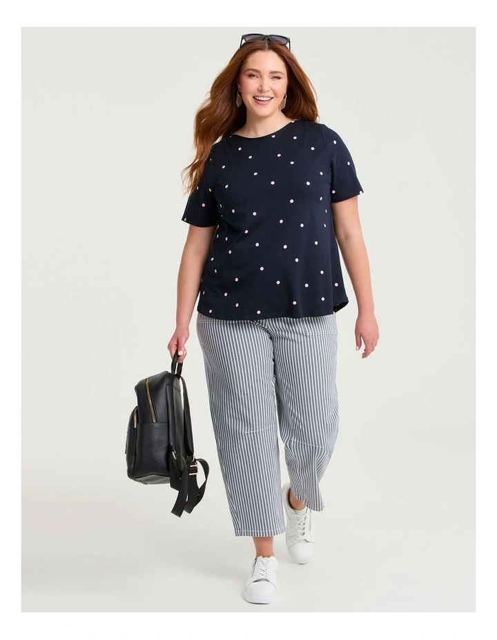 Cotton Stripe Barrel Leg Pant Navy/white image 4