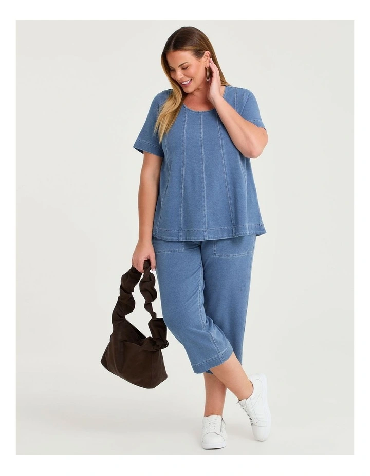 Cotton Denim Crop Pant Chambray Blue image 1
