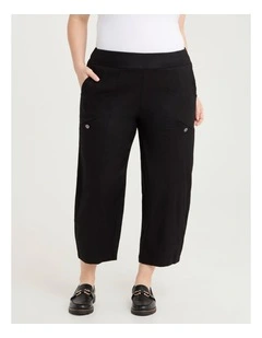 Stretch Linen Lantern Crop Pant Black