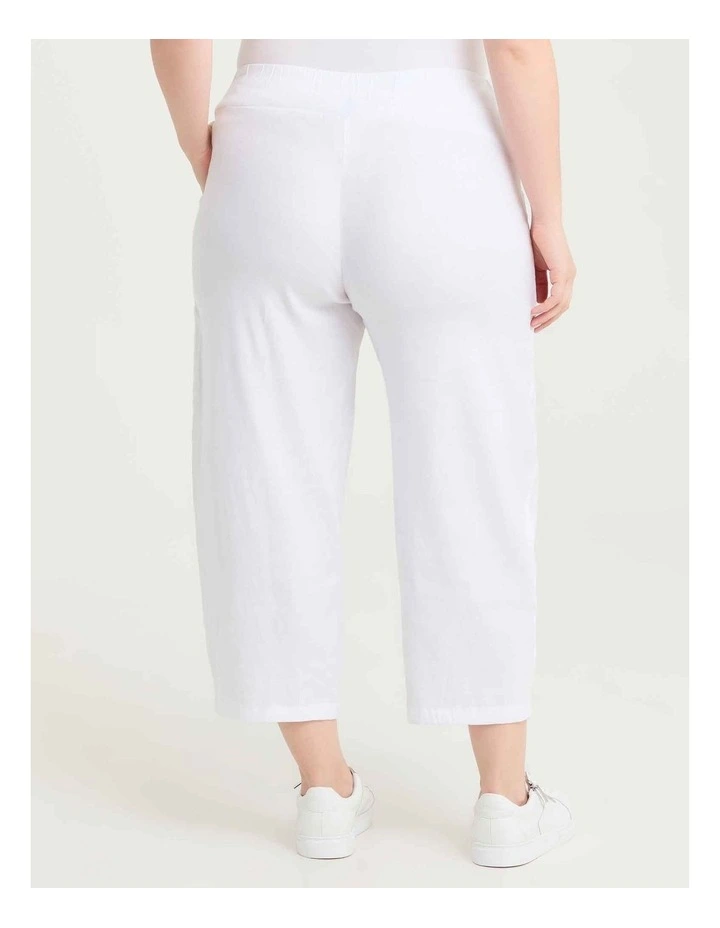 Stretch Linen Lantern Crop Pant in White image 2