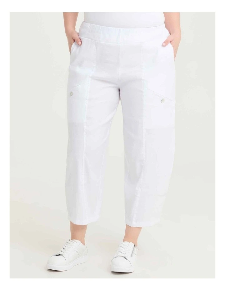 Stretch Linen Lantern Crop Pant in White image 3