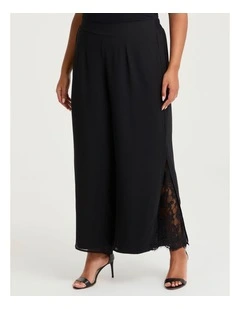 Lace Insert Wide Leg Evening Pant Black