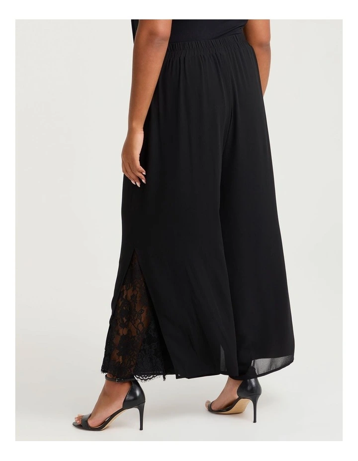Lace Insert Wide Leg Evening Pant Black image 2