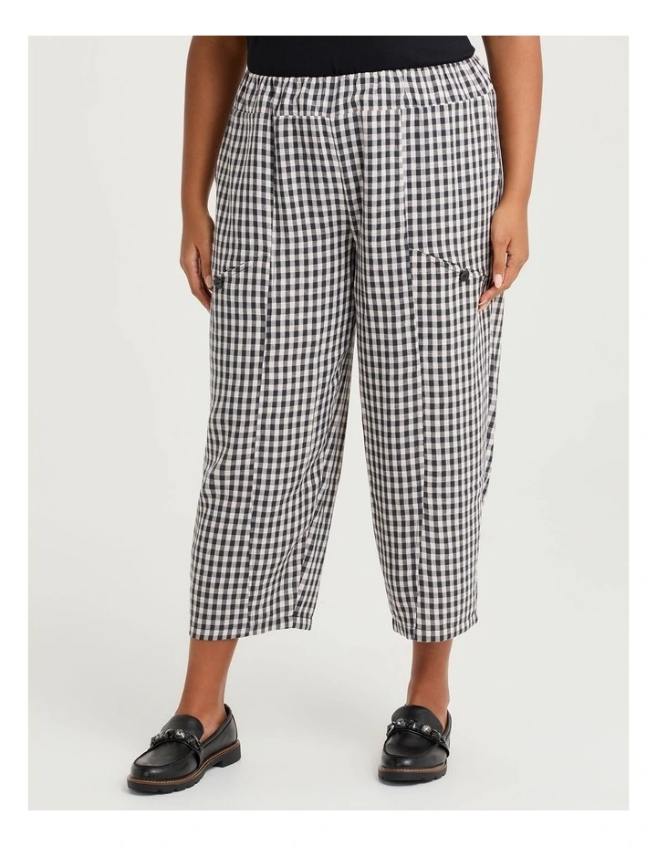 Gingham Check Lantern Pant in Black Beige Check image 1