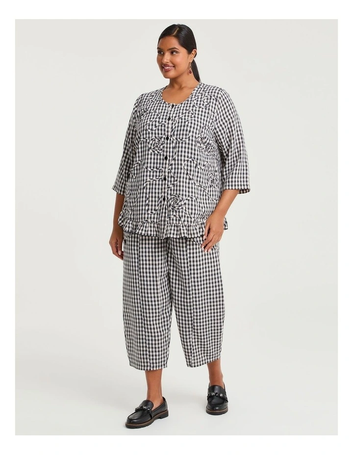 Gingham Check Lantern Pant in Black Beige Check image 3