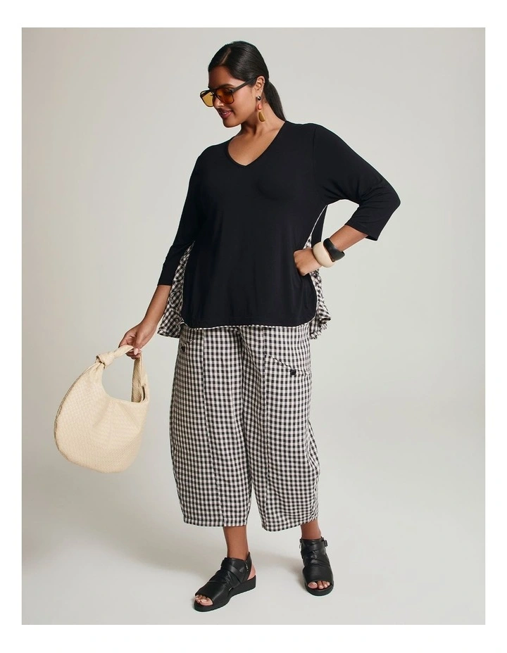 Gingham Check Lantern Pant in Black Beige Check image 4