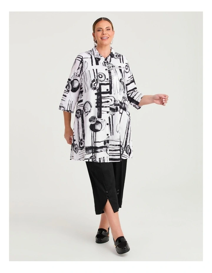 Spot Linen Bamboo Longline Shirt Black/white Print image 1