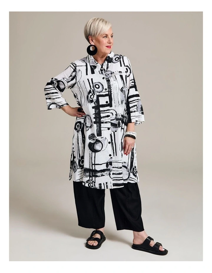 Spot Linen Bamboo Longline Shirt Black/white Print image 3