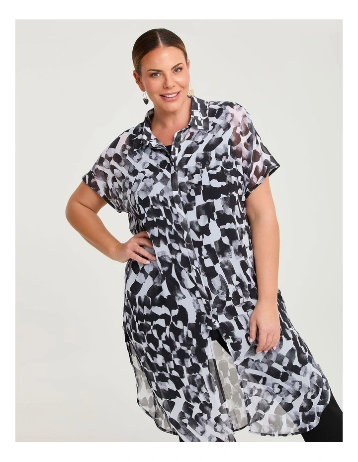 Willow Chiffon Shirt Duster Black/white Print image 3