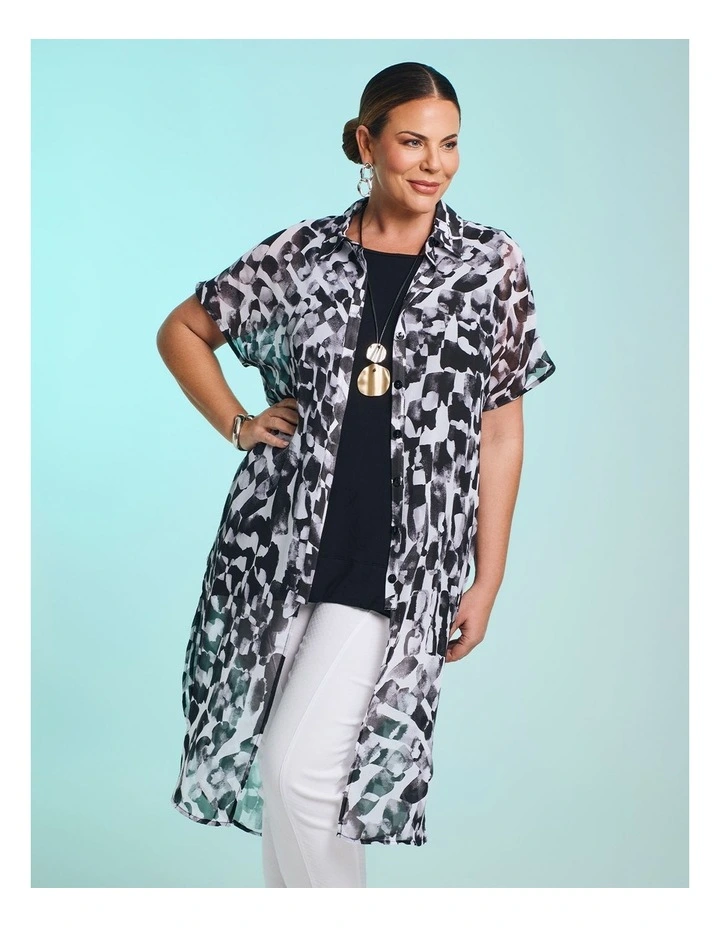 Willow Chiffon Shirt Duster Black/white Print image 4