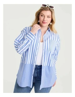 Cotton Mix Stripe Shirt Periwinkle/white