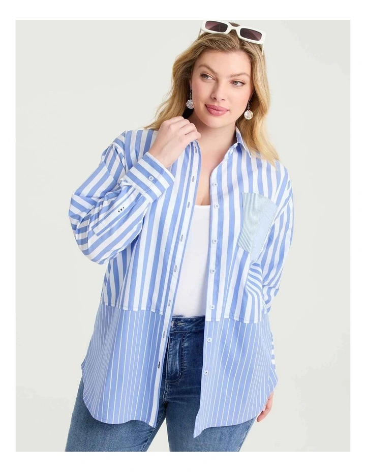 Cotton Mix Stripe Shirt Periwinkle/white image 1
