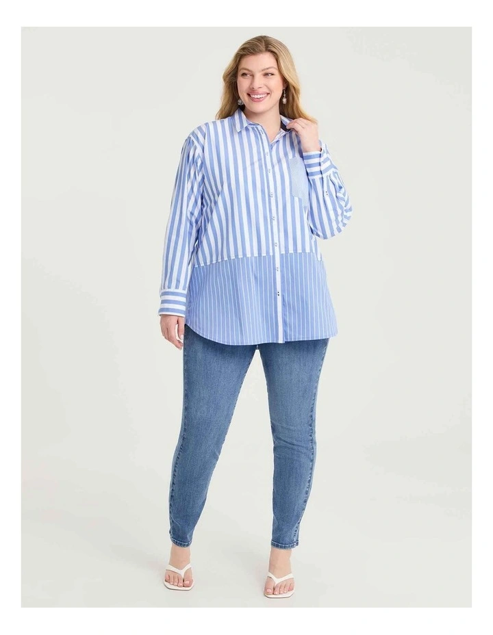 Cotton Mix Stripe Shirt Periwinkle/white image 3