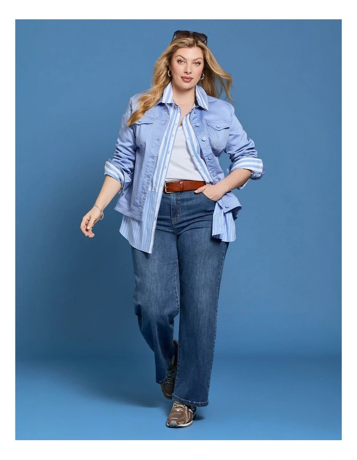 Cotton Mix Stripe Shirt Periwinkle/white image 5