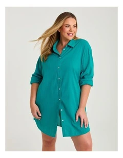 Cotton Seersucker Cover Up Shirt Lagoon