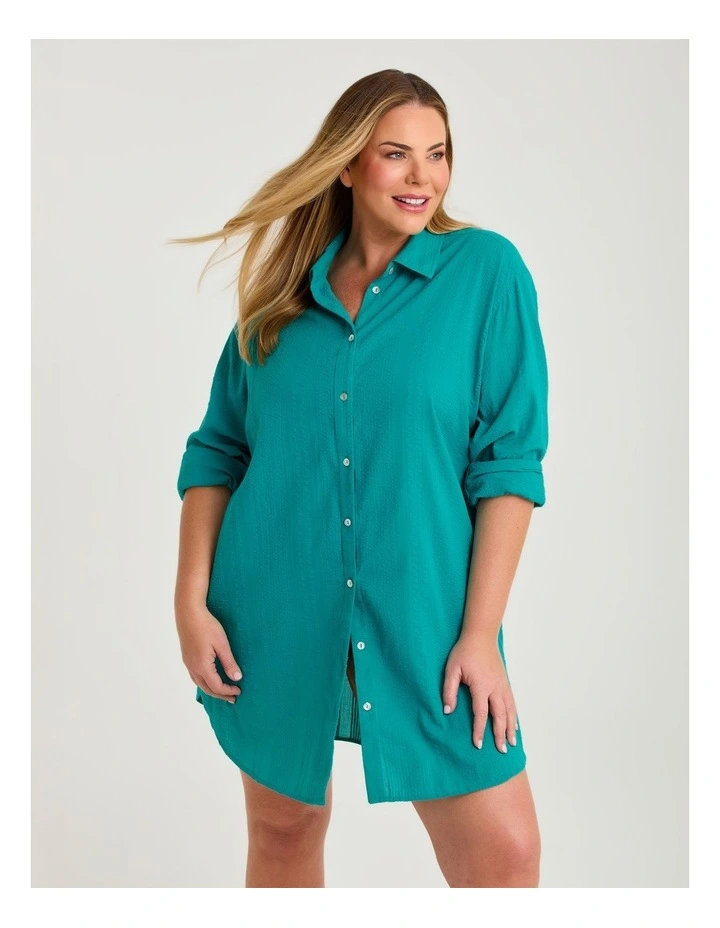 Cotton Seersucker Cover Up Shirt Lagoon image 1