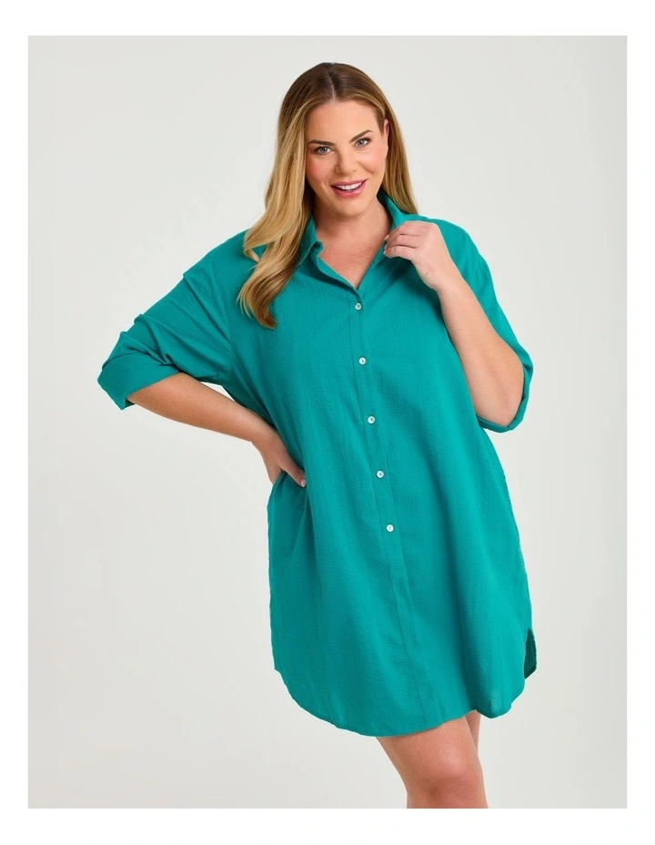 Cotton Seersucker Cover Up Shirt Lagoon image 3