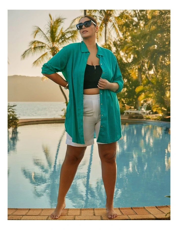 Cotton Seersucker Cover Up Shirt Lagoon image 5