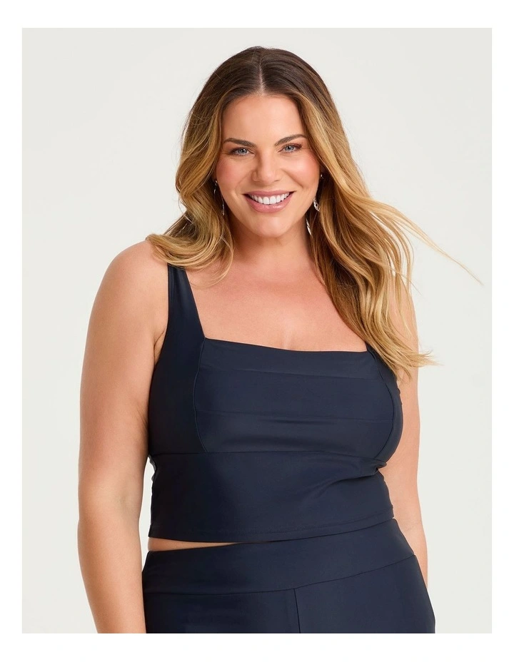 Seam Detail Crop Swim Top Navy image 1