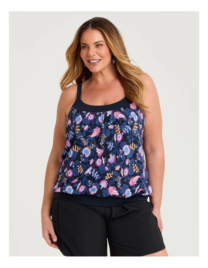 Coastal Blooms Blouson Tankini Navy/print image 1