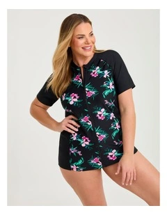 Island Tropics Zip Rash Vest Black/print
