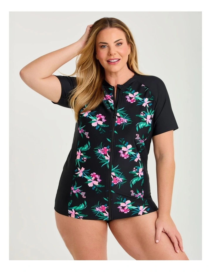 Island Tropics Zip Rash Vest Black/print image 3