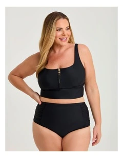 Crop Zip Detail Swim Top Black